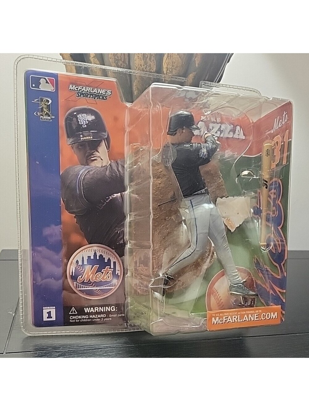 McFARLANE SPORTSPICKS MLB SERIES 1 MIKE PIAZZA CHASE VARIANT BLACK METS UNIFORM